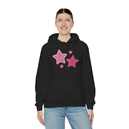 Pink Glitter Stars Hoodie — Cute Sparkle Graphic Pullover