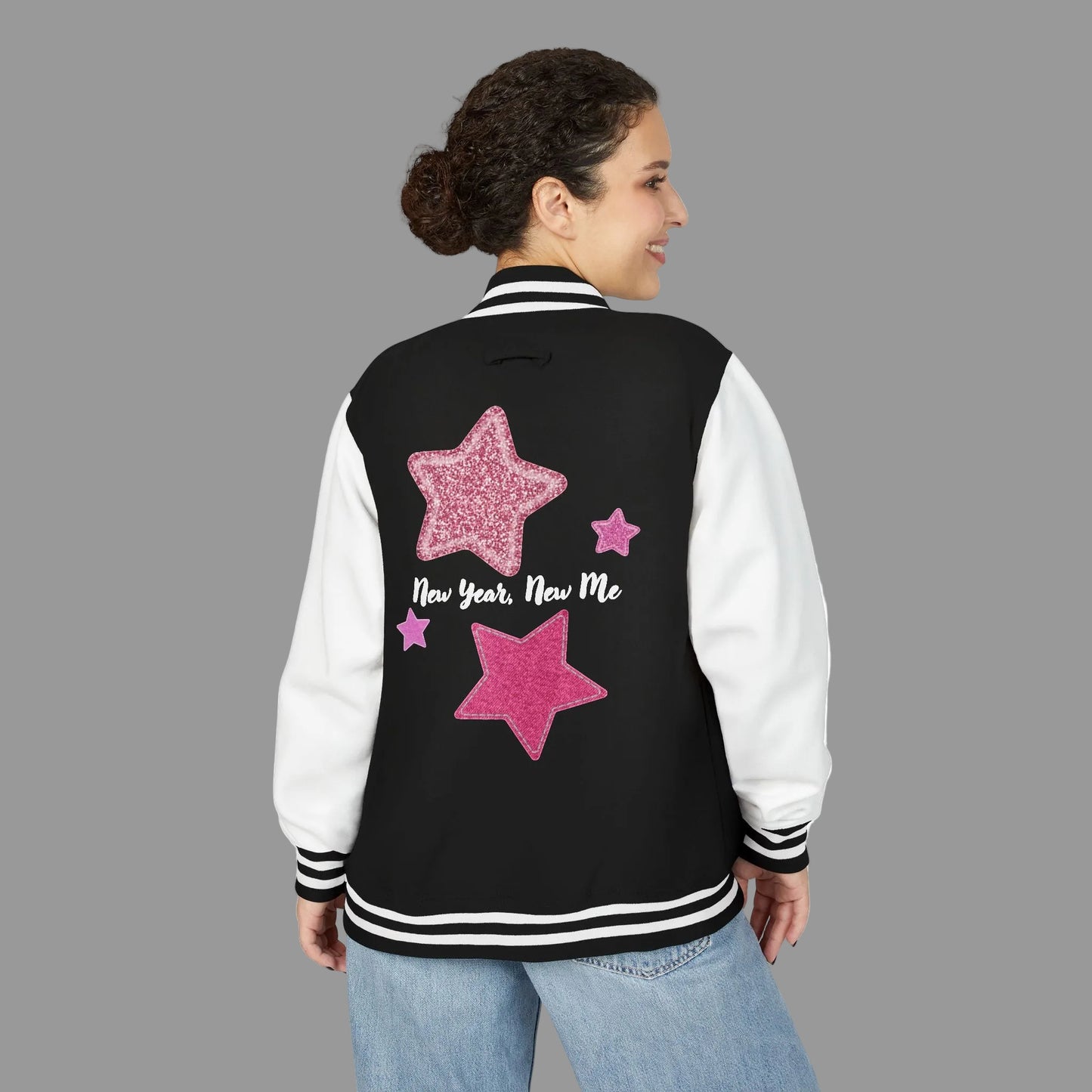 Cute Pink Star Letterman Jacket – New Year New Me