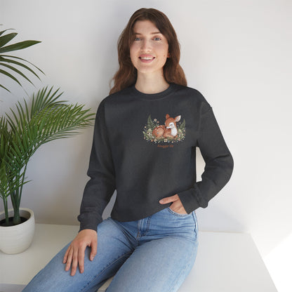 Cozy Winter Forest Fawn Crewneck Sweatshirt | cute animal illustration, cozy critter art