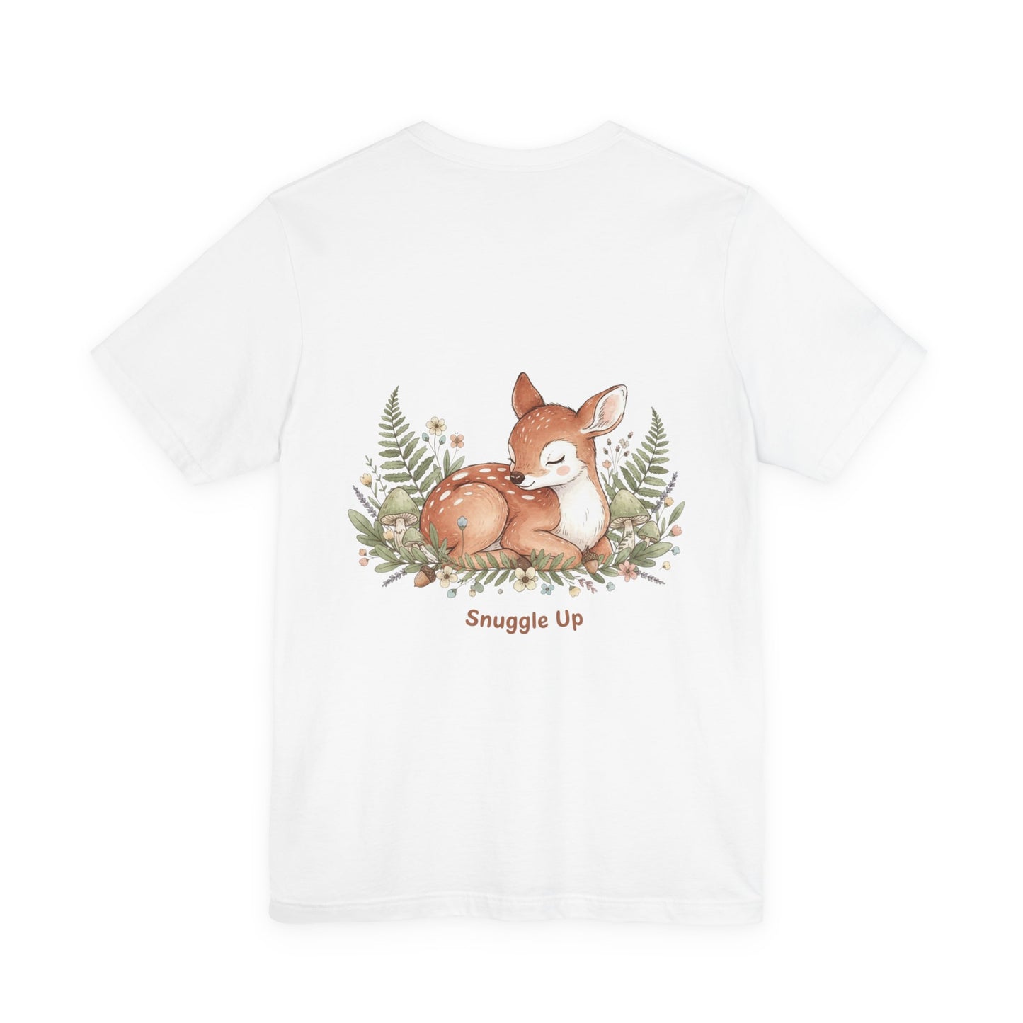 Snuggled Fawn Illustration Tee | cute animal illustration, winter forest art