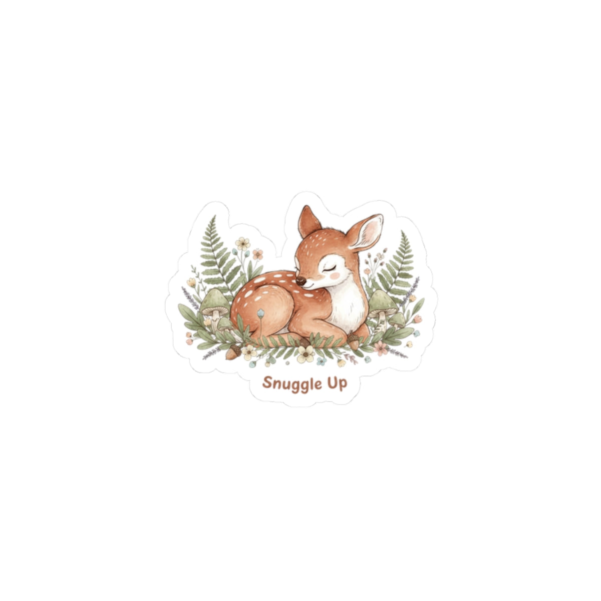 Snuggle Up Fawn Sticker | cozy critter sticker, winter forest art