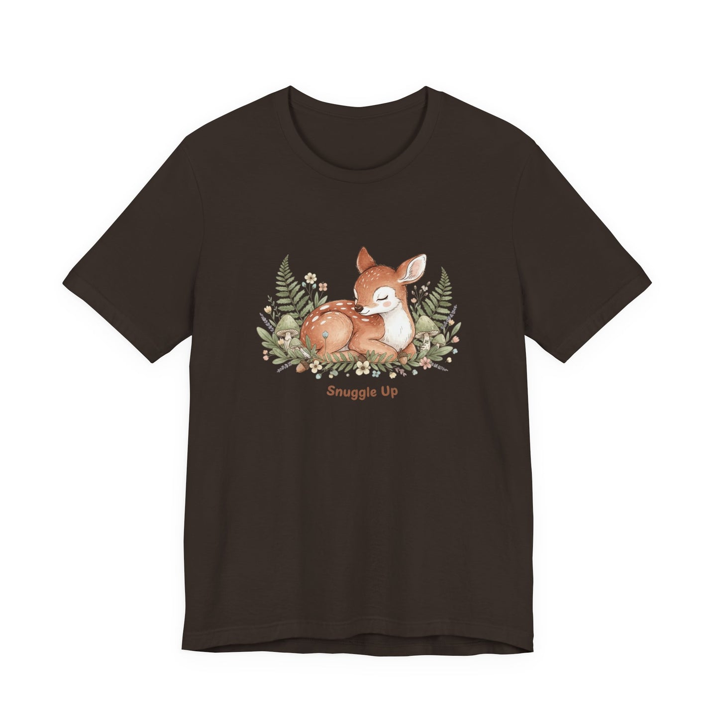 Snuggled Fawn Illustration Tee | cute animal illustration, winter forest art