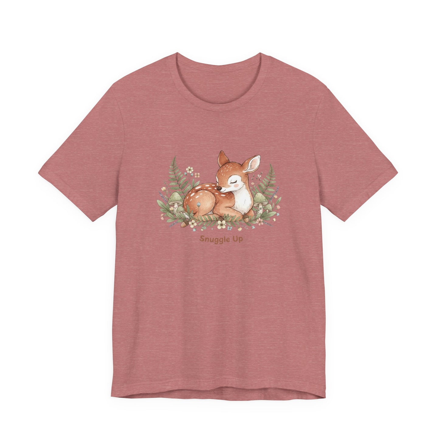 Snuggled Fawn Illustration Tee | cute animal illustration, winter forest art
