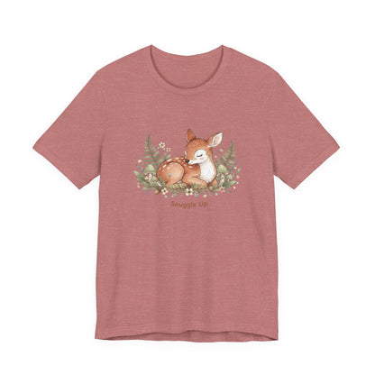 Snuggled Fawn Illustration Tee | cute animal illustration, winter forest art